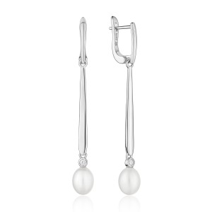 Cercei lungi argint cu perle naturale si pietre DiAmanti SK24106EL_W-G (Argint 925‰ 3,9 g.)